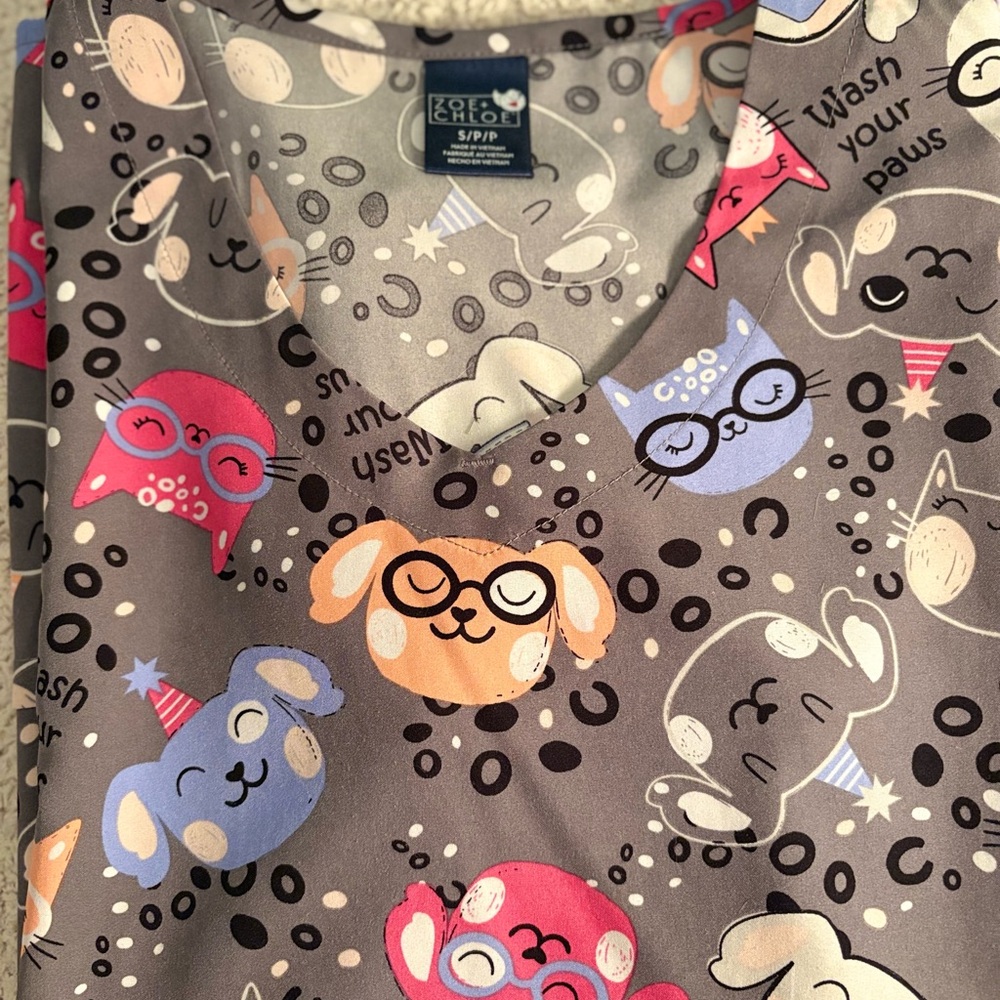Gray Printed Scrub Top